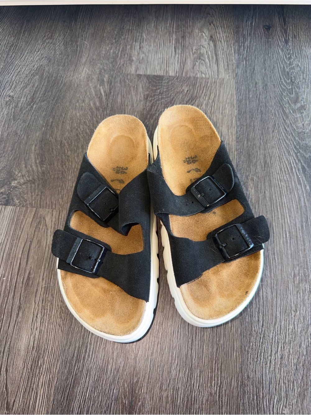 Papillio Black Two-Buckle Suede-Trim Slide Sandals